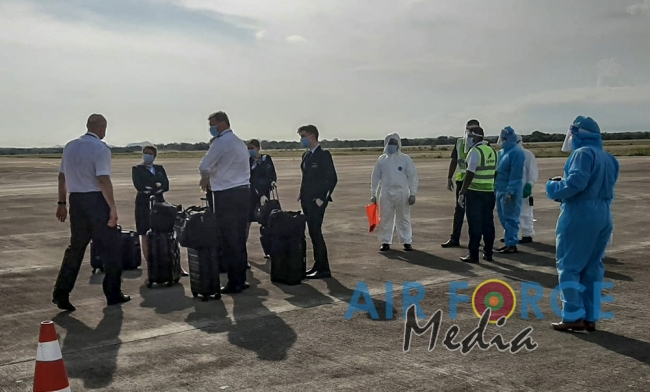 SLAF CBRNE Wing Disinfects Belgian Ship Crew who arrived at Mattala Rajapaksa International Airport